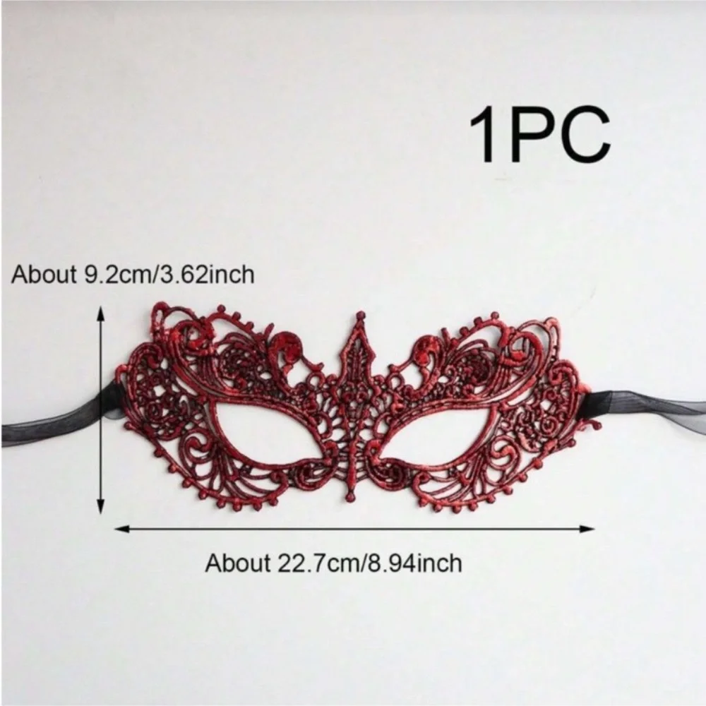 Red Lace Masquerade Eye Mask with Black Ribbon